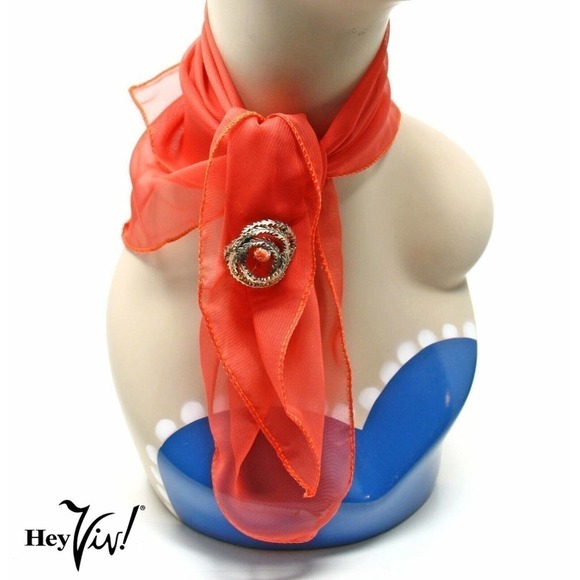 Vintage Sterling Oval Leaf Vine Pin Signed Wells Ster and Sheer Scarf - Hey Viv - Picture 5 of 6